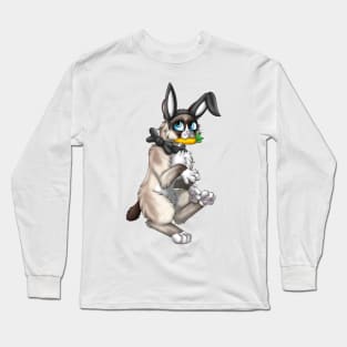 Bobtail BunnyCat: Snowshoe Point (Black) Long Sleeve T-Shirt